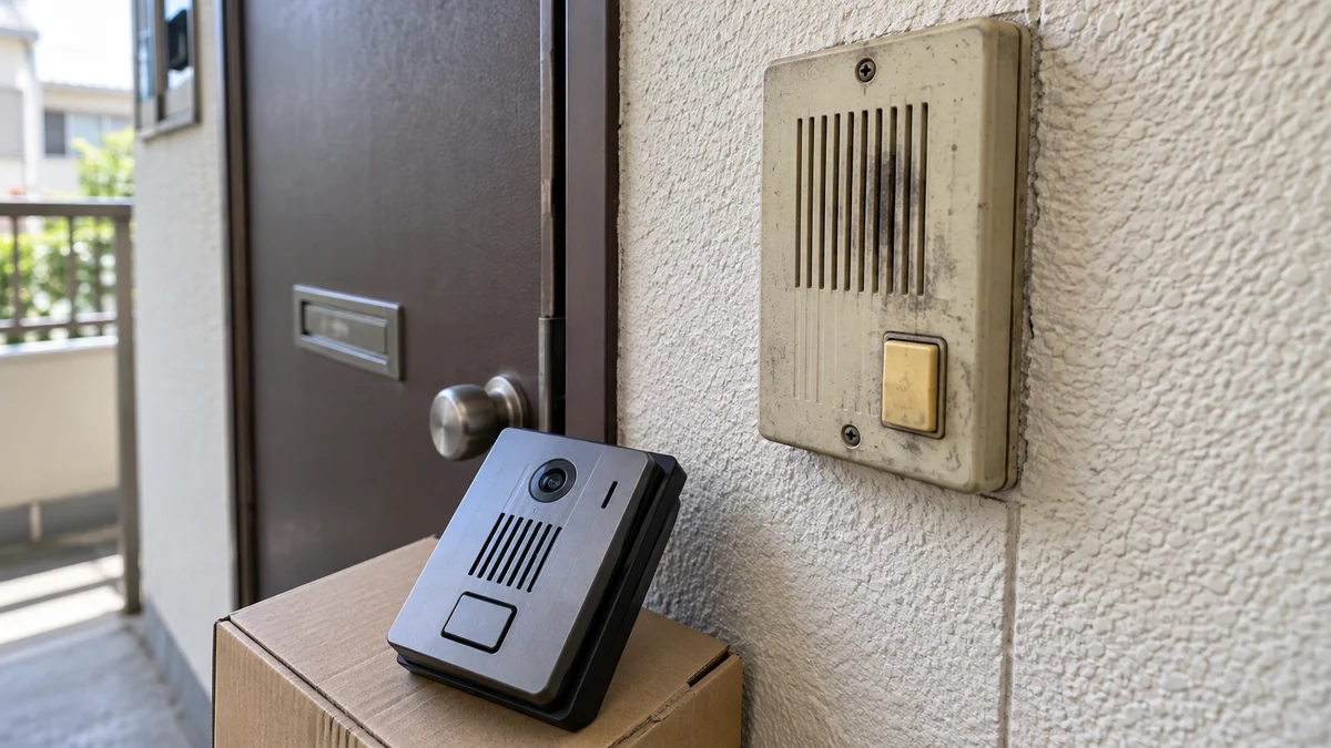 賃貸住宅の古いインターホンと、交換を検討する新しい機器