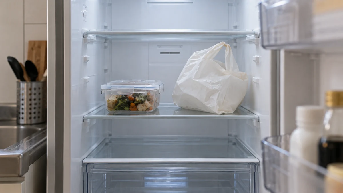 退去確認で見落としやすい、共用冷蔵庫に残った食品容器と袋